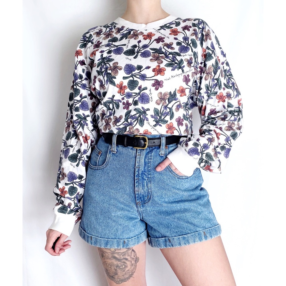 Vintage Oversized Organic Multicolor Floral Printed Cotton Pullover Top